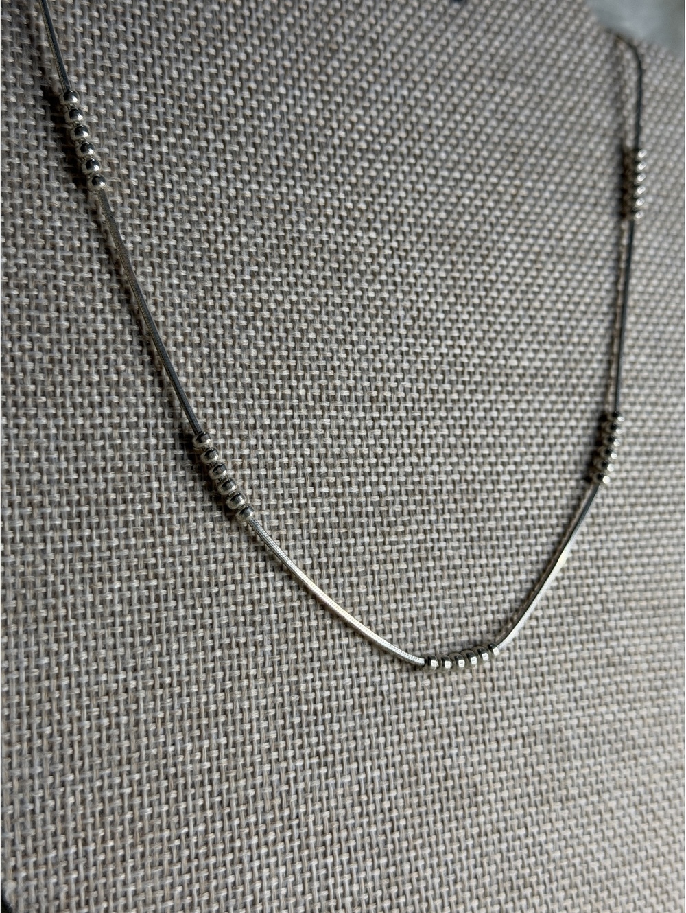 RARE Silpada HTF 925 Silver COBRA Beaded Station Box Chain Necklace 16” N0586